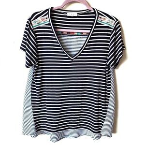 THML Anthropologie Embroidered V-neck Striped Medium Women’s boho colorful top